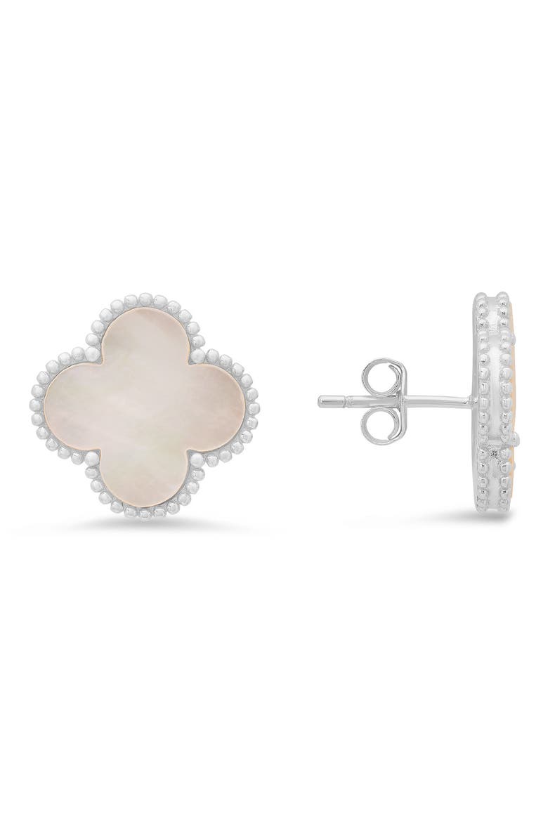 Mother-of-Pearl Clover Stud Earrings, Main, color, SILVER