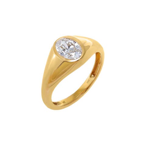 Lab Grown Diamond Oval Bezel Dome Ring 14K