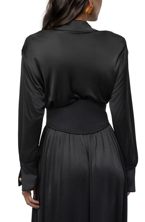 Jluxlabel Collar Long Sleeve Satin Gown In Black
