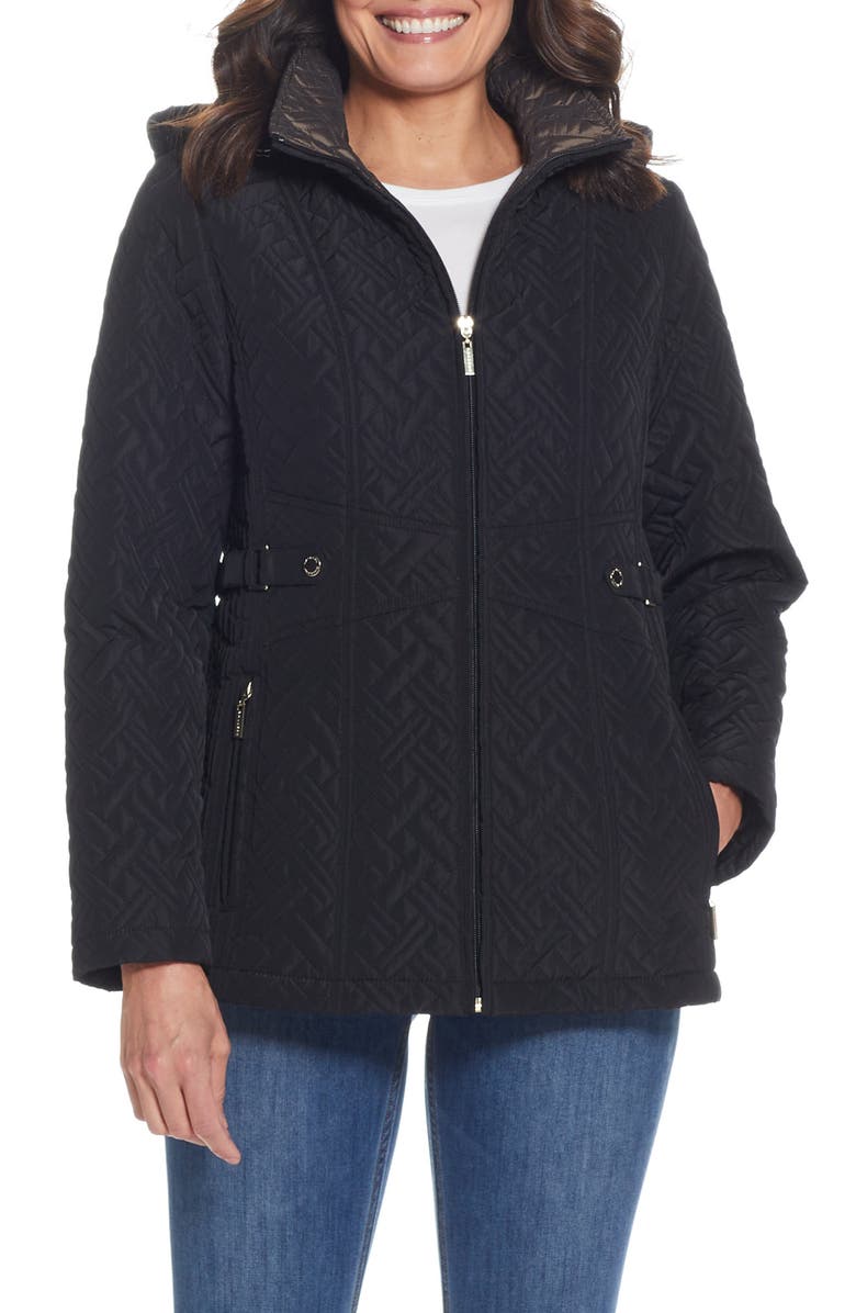 Gallery Quilted Jacket with Removable Hood, Main, color, Black
