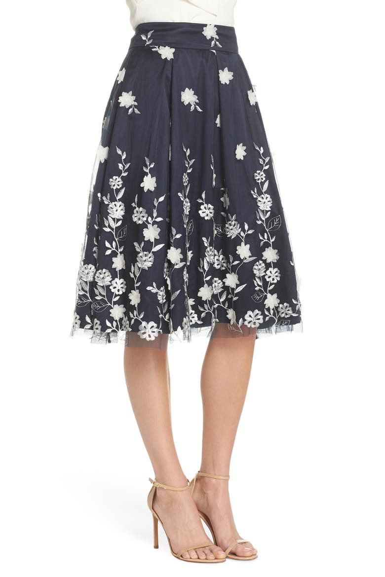 Embroidered A-Line Skirt, Alternate, color, NAVY IVORY