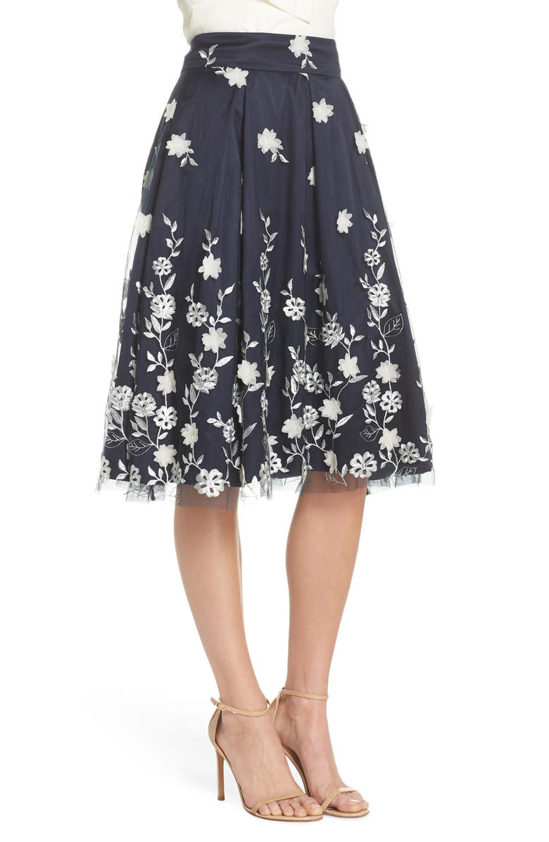 Eliza J Embroidered A-Line Skirt, Alternate, color, 