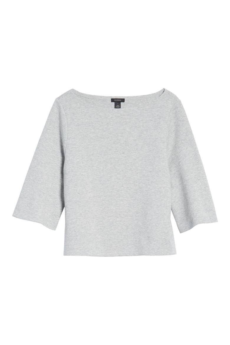 Cotton Blend Boat Neck Top, Alternate, color, GREY HEATHER