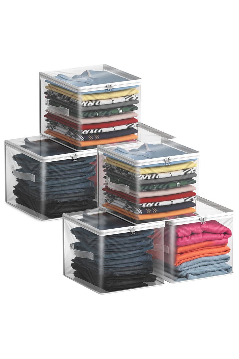 Set of 6 Clear Storage Bins, Alternate, color, CLEAR
