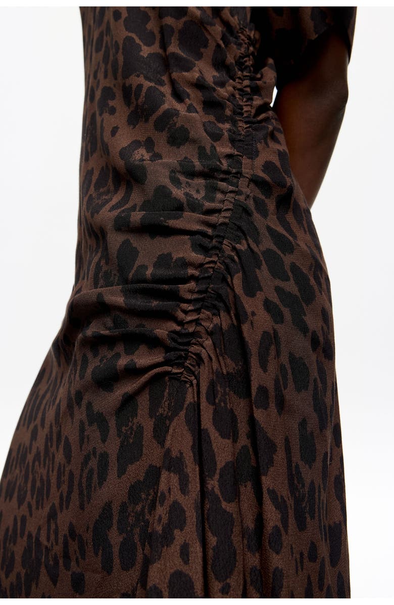 Bimba y Lola Gathered Short Sleeve Dress, Alternate, color, Leopard Big Dark Brown