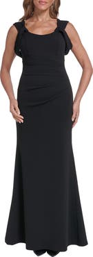 Eliza J Drape Detail Stretch Crepe Mermaid Gown