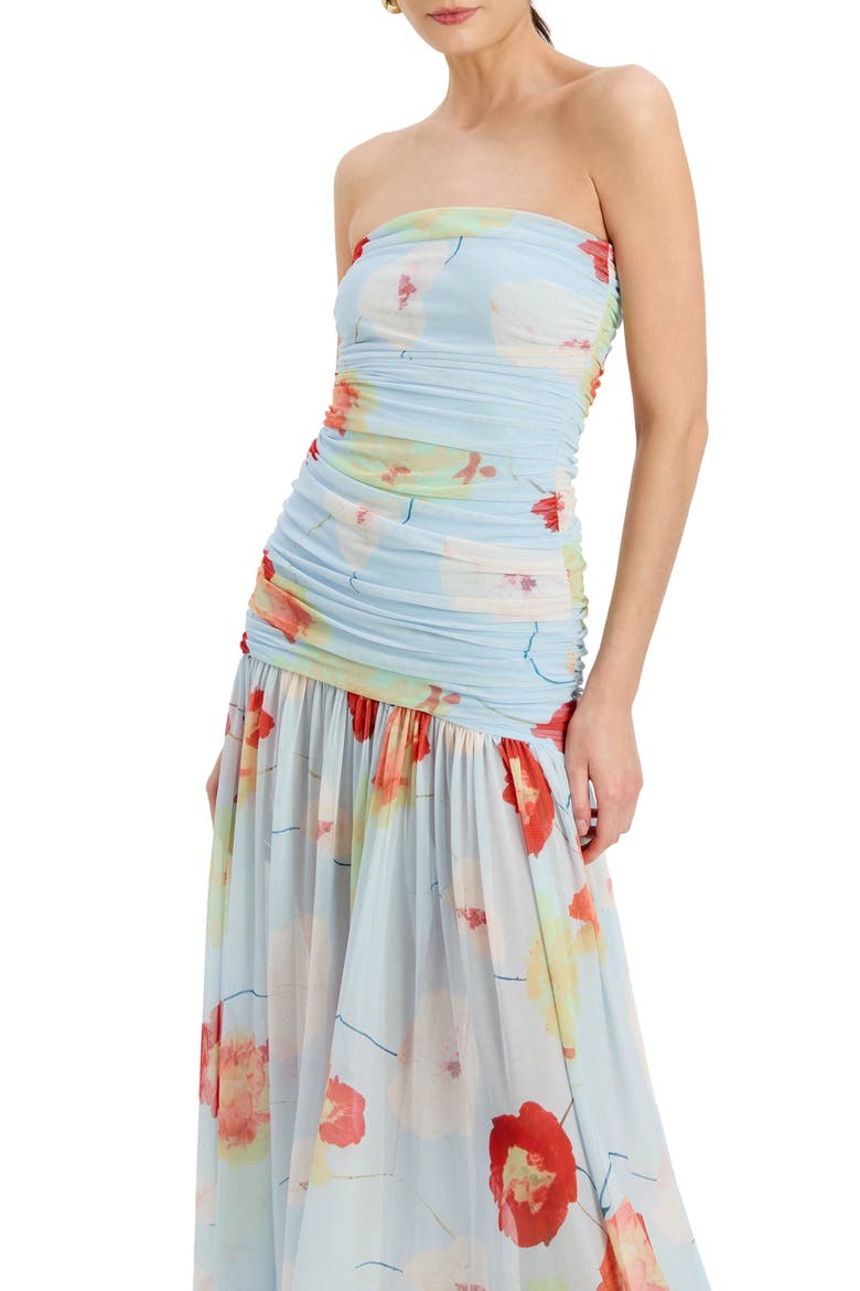 Solana Floral Strapless Mesh Maxi Dress, Alternate, color, BABY BLUE FLORAL