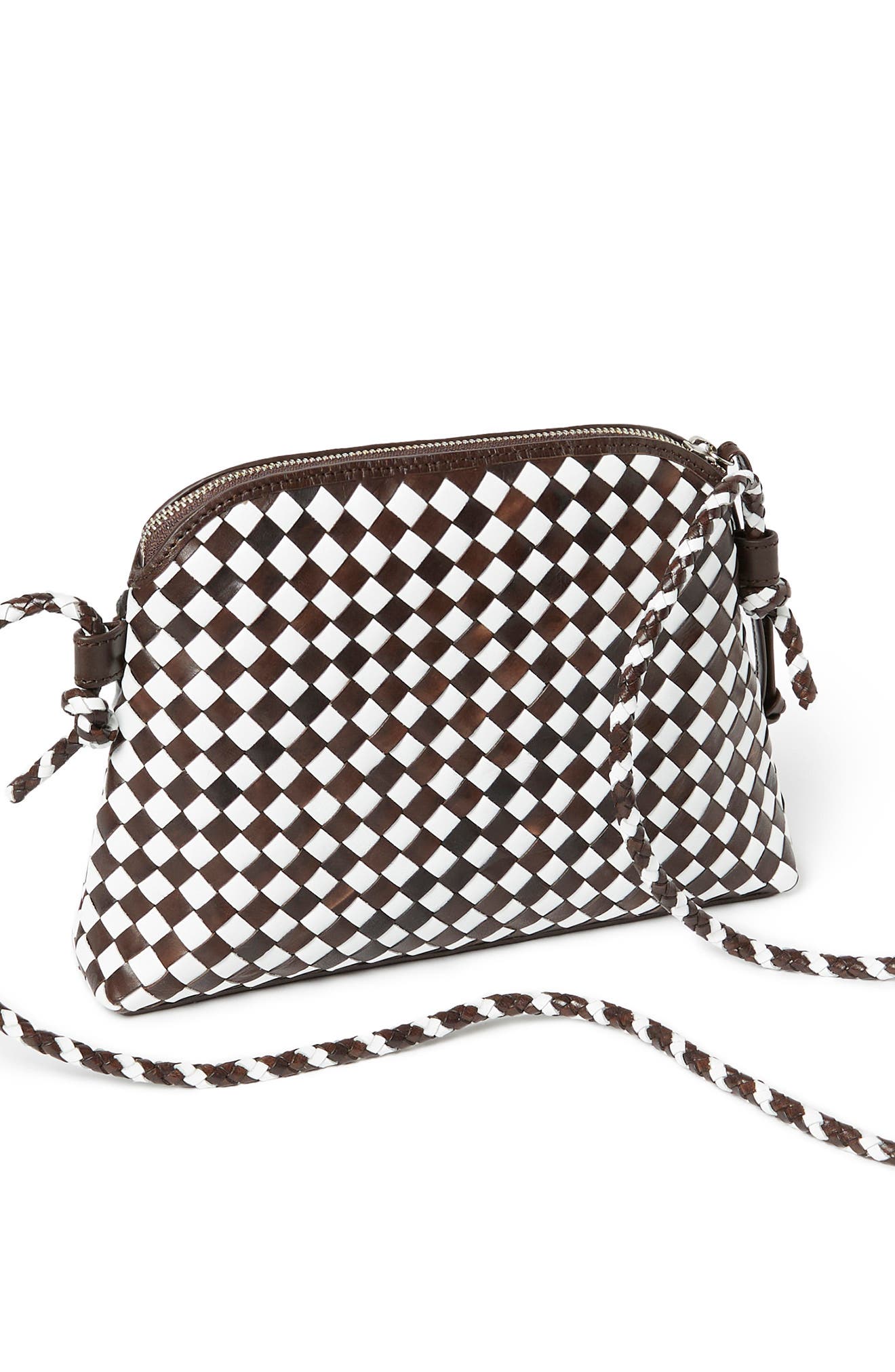 Loeffler Randall Mallory Woven Leather Crossbody Bag, Alternate, color, Chocolate/ White