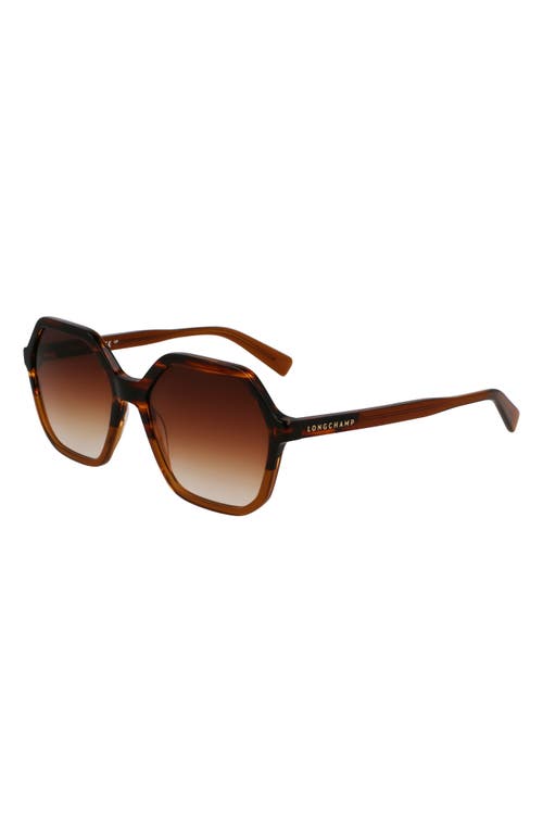 Longchamp Heritage 56mm Gradient Modified Rectangular Sunglasses In Striped Brown/brown