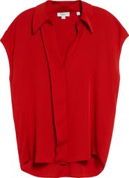 Vince Cap Sleeve Stretch Silk Button-Up Shirt