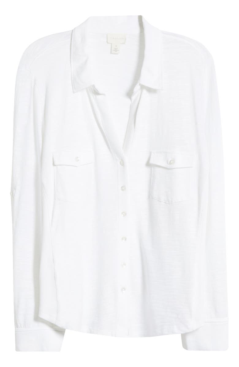 Caslon<sup>®</sup> Roll Sleeve Knit Button-Up Shirt, Alternate, color, White