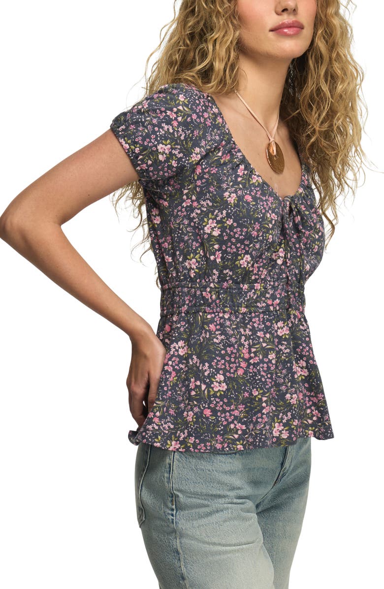 Lucky Brand Floral Cotton Peplum Top, Alternate, color, Navy Floral