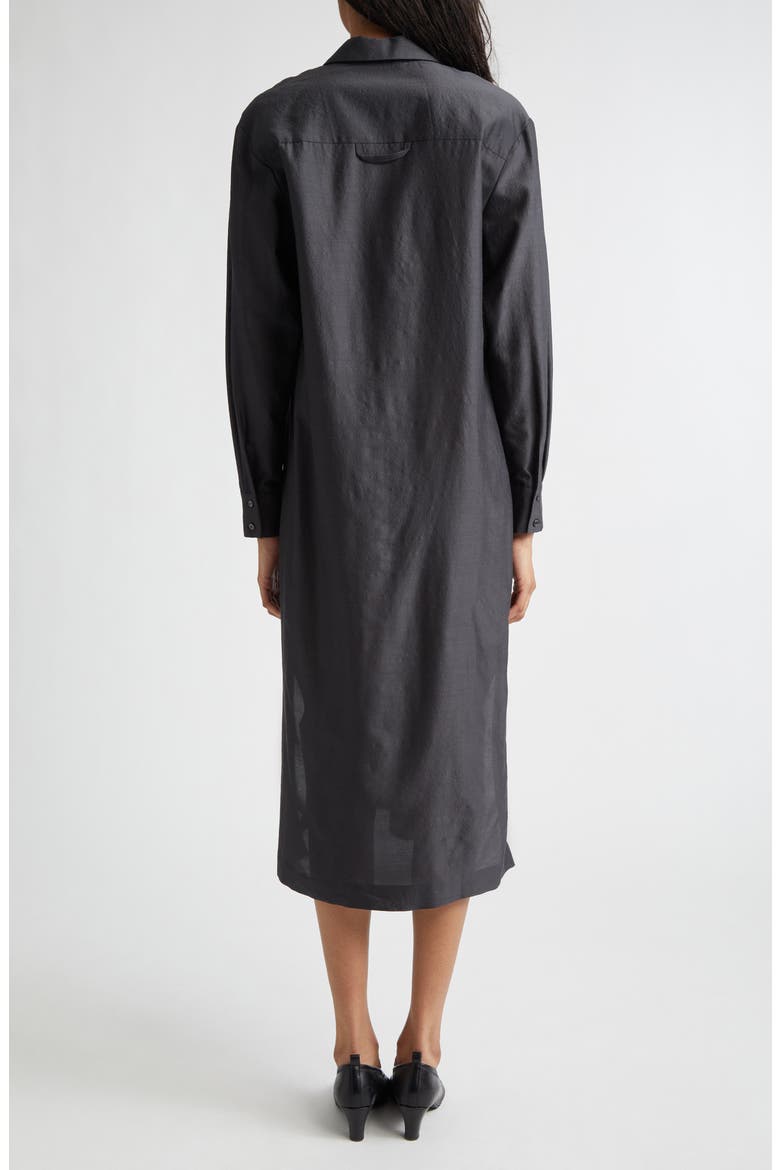 Espon Long Sleeve Wool & Silk Midi Shirtdress, Alternate, color, BLACK
