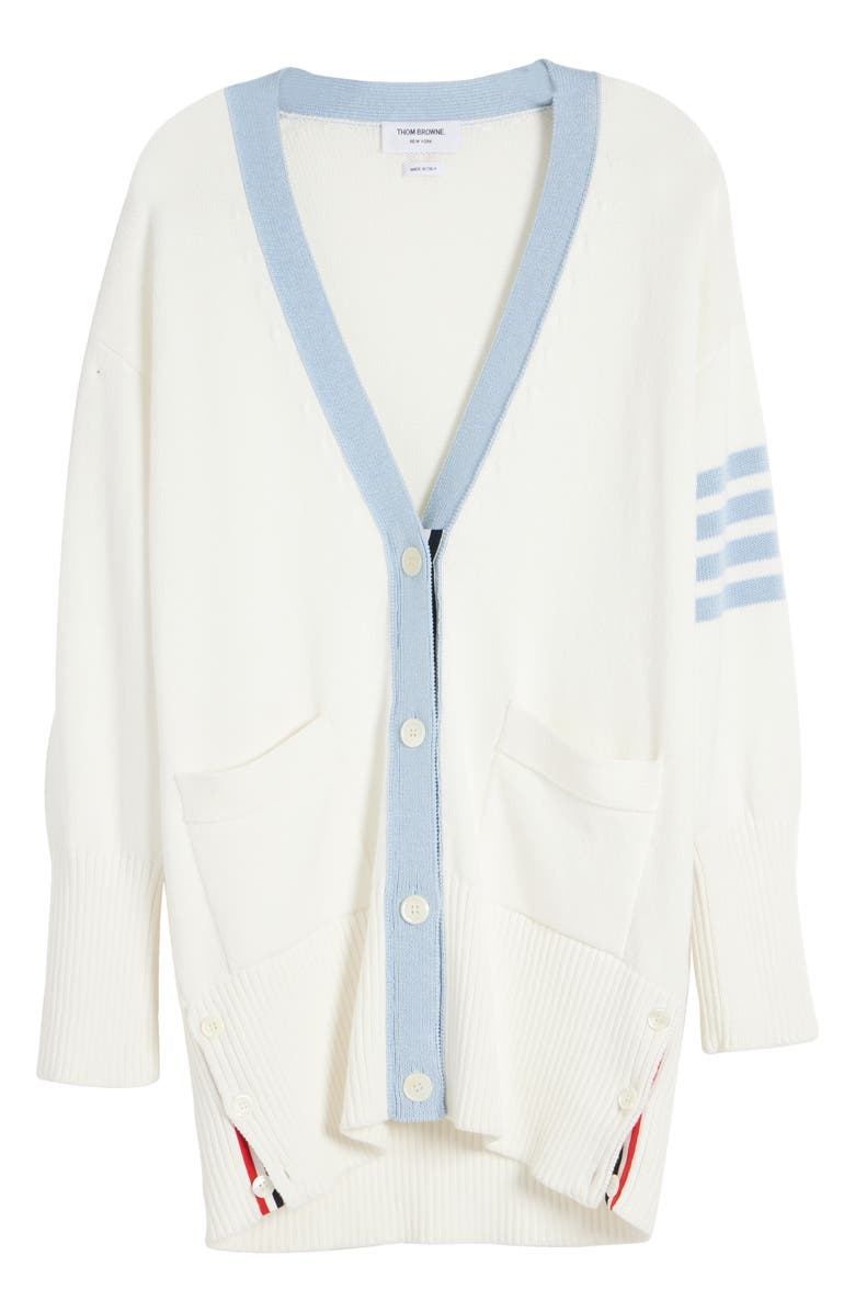 Thom Browne 4-Bar Oversize Cotton V-Neck Cardigan, Alternate, color, 