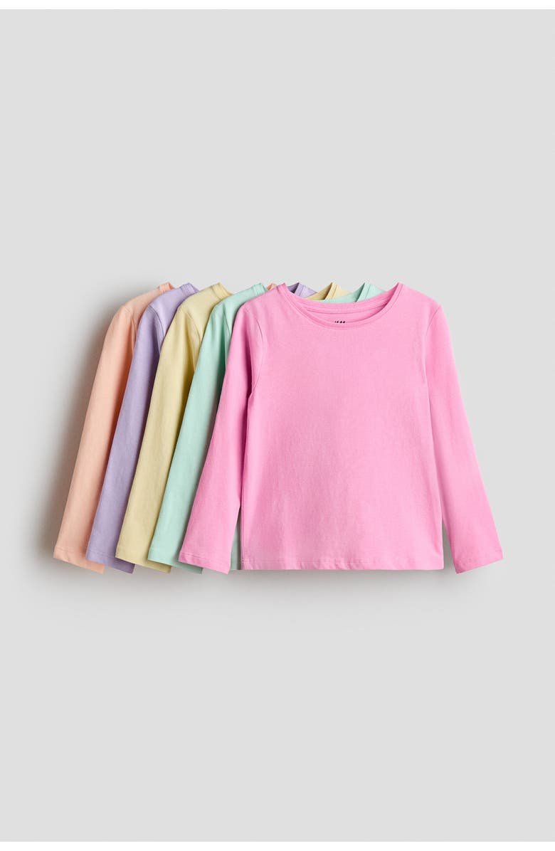 H&M 5-pack Jersey Tops, Main, color, Pink/Yellow