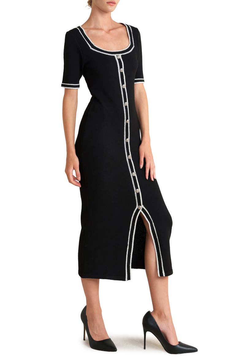 Knit Midi Dress, Alternate, color, BLACK/ WHITE