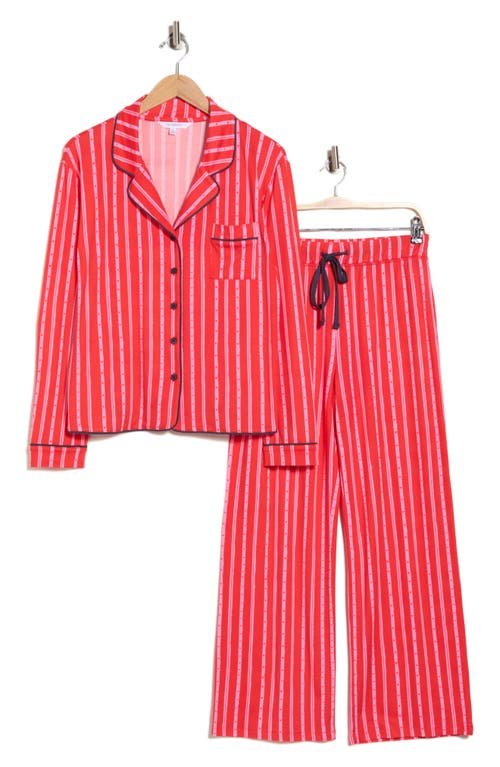 Honeydew Quiet Night Long Sleeve Button-up Top & Pants Pajamas In Red