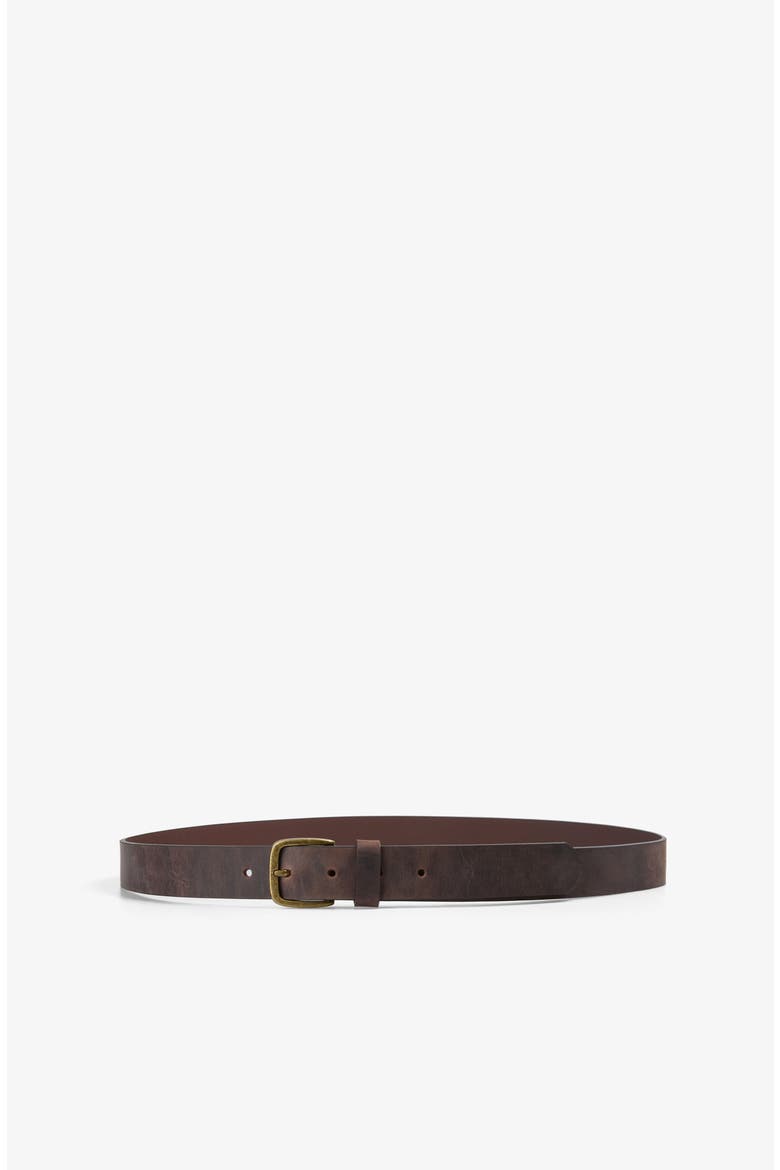 Gold Buckle Leather Belt, Alternate, color, DarkBrown