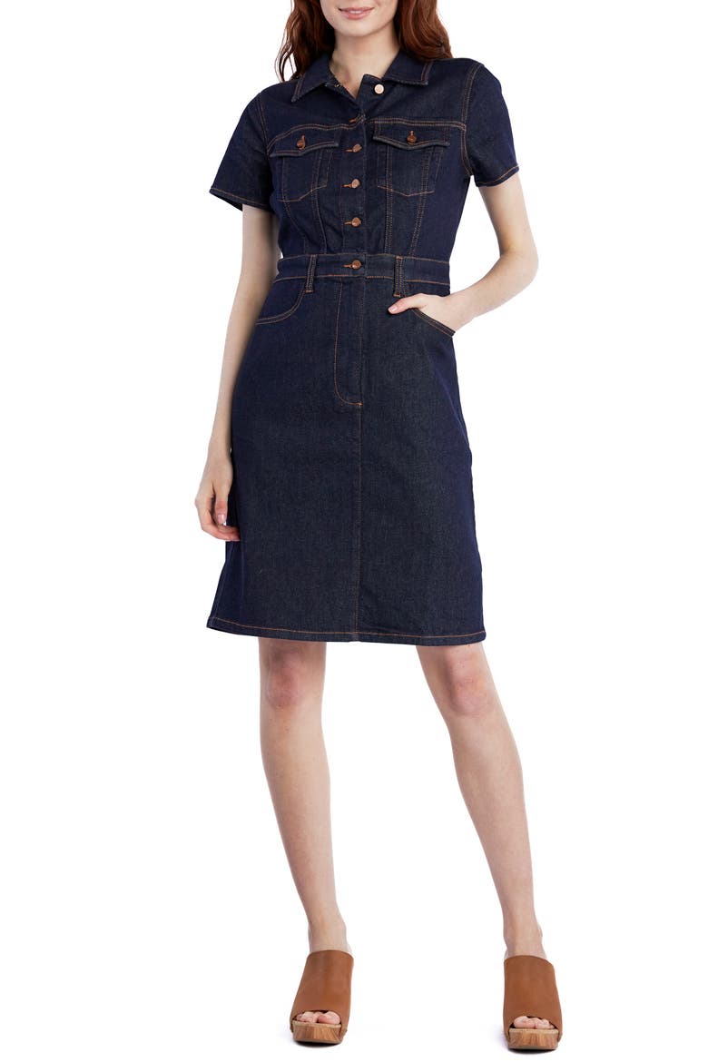 Naomi Fitted Denim Shirtdress, Main, color, TRUE INDIGO