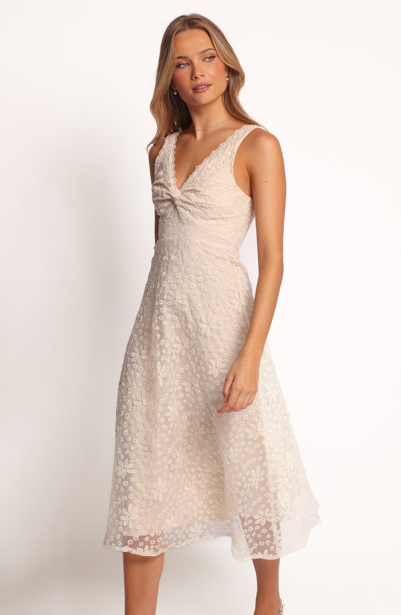 Petal & Pup Louise Embroidered Flower Fit & Flare Midi Dress, Alternate, color, Cream