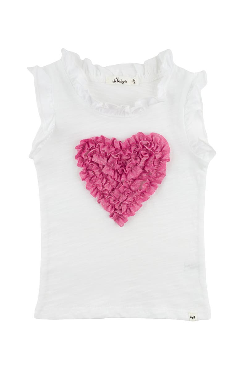 oh baby! Ruffle Heart Bright Pink Sparkle Rebekah Ruffle Tank, Main, color, Oyster
