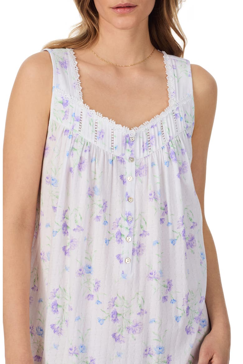Floral Sleeveless Short Cotton Lawn Nightgown, Alternate, color, WHITE BLUE