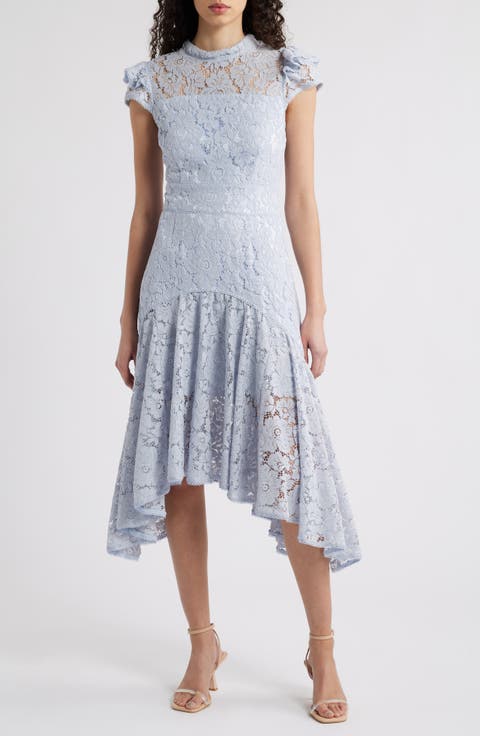 Ruffle Cap Sleeve Lace Cocktail Dress