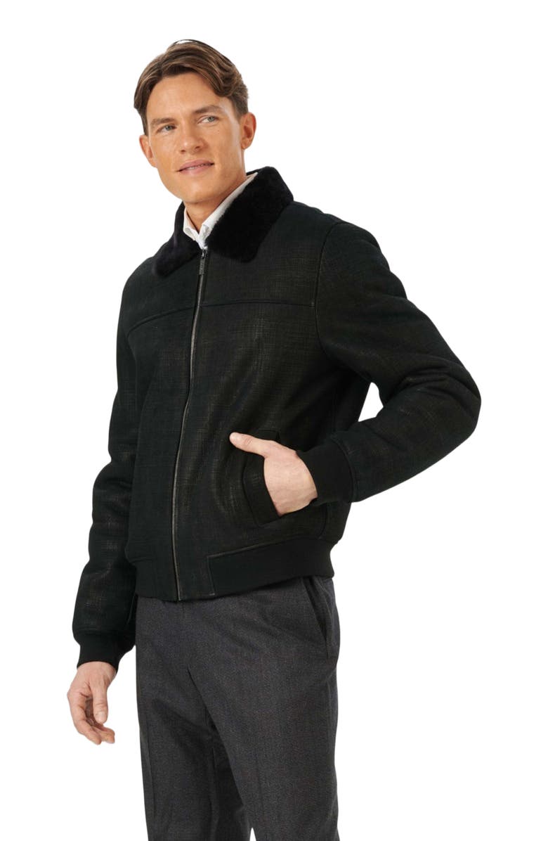 GORSKI Merino Shearling Lamb Bomber Jacket, Alternate, color, Black Pattern