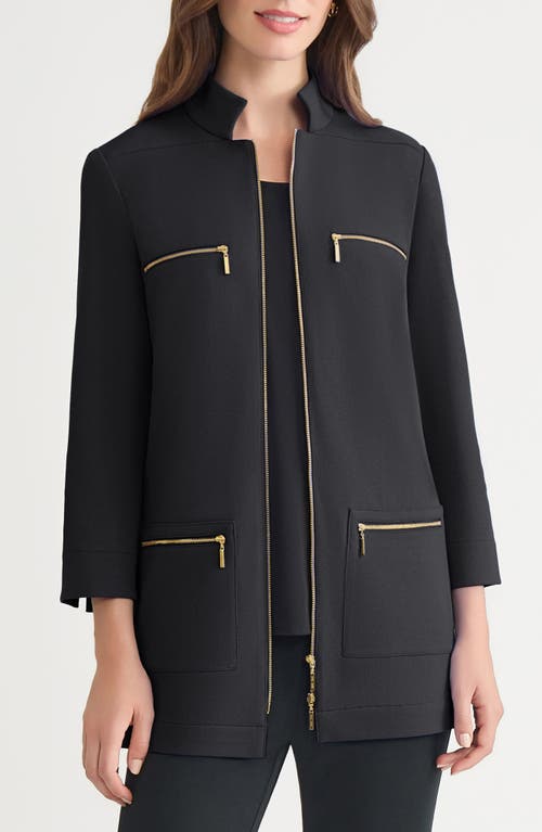 Ming Wang Deco Stretch Crepe Utility Jacket In Black
