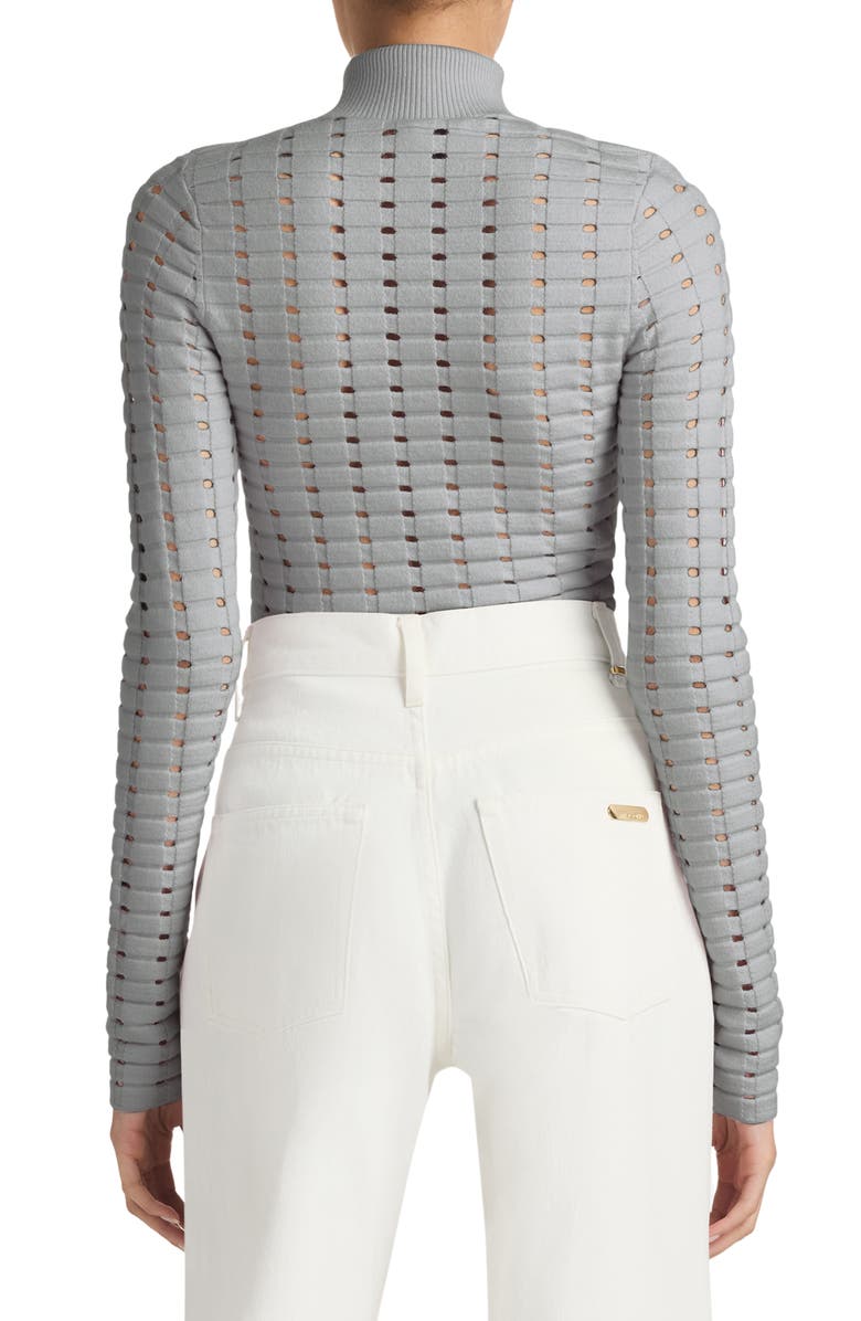 ST. JOHN Dimensional Pointelle Stitch Turtleneck Sweater, Alternate, color, Gray