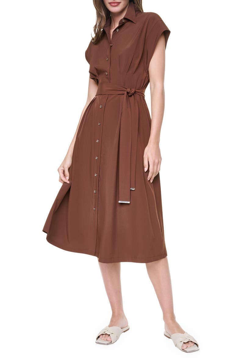 Belted Midi Shirtdress, Alternate, color, JAVA