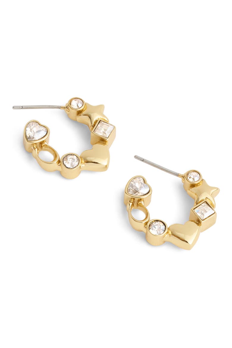 Star, Heart & Mixed Crystal Huggie Hoop Earrings, Alternate, color, CRYSTAL/GOLD