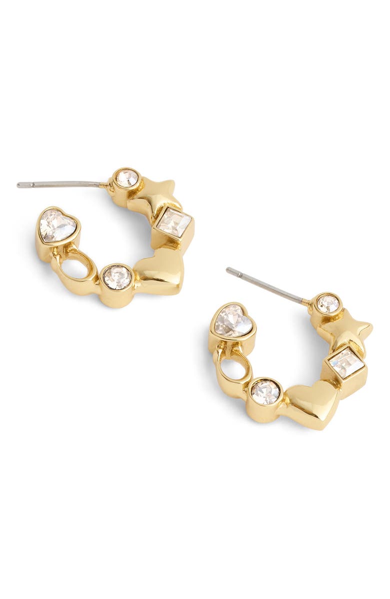 COACH Star, Heart & Mixed Crystal Huggie Hoop Earrings, Alternate, color, 