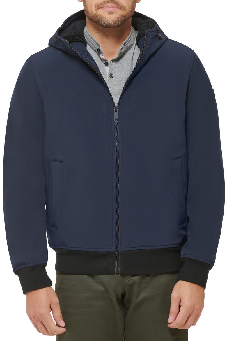 Softshell Faux Shearling Lined Hoodie, Main, color, NAVY
