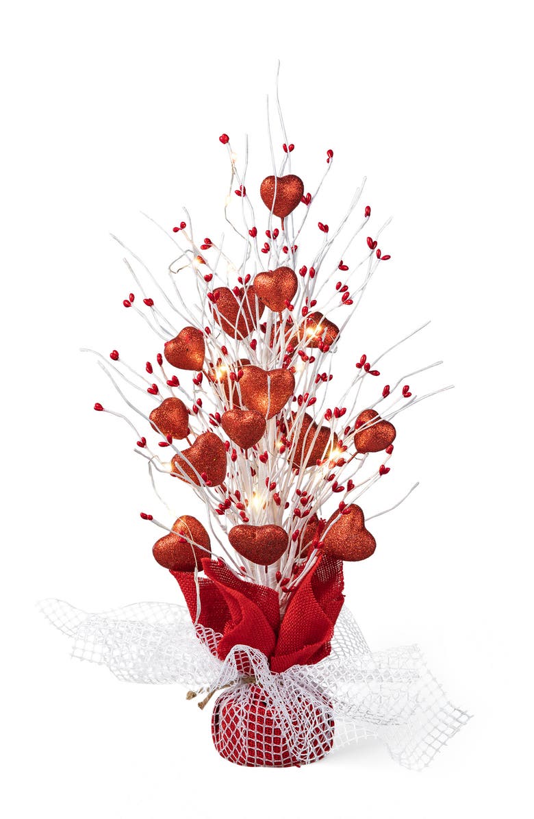 Glitzhome 21"H Lighted Valentine's Heart Table Tree, Main, color, Red