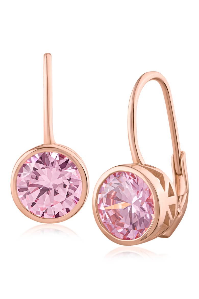 5 cttw Round Bezel Cubic Zirconia Drop Earrings, Main, color, PINK TOURMALINE/ROSE GOLD