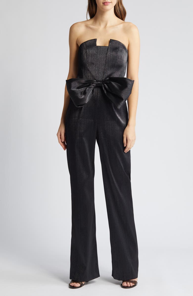 Black Halo Jacie Metallic Bow Waist Strapless Jumpsuit, Main, color,