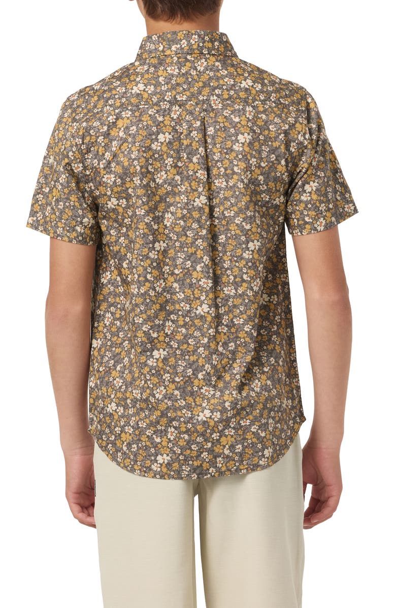 O'Neill Kids' Terrance Print Short Sleeve Cotton Button-Up Shirt, Alternate, color, Graphite
