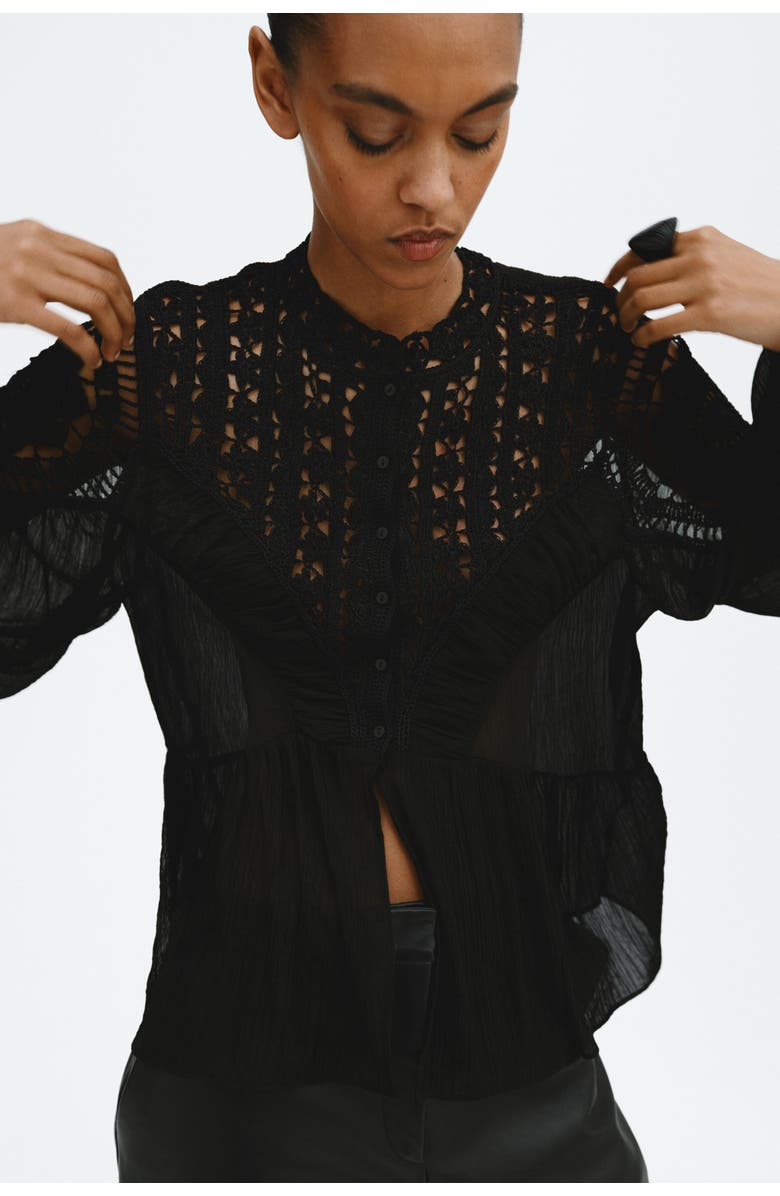 H&M Crochet-look Blouse, Alternate, color, Black