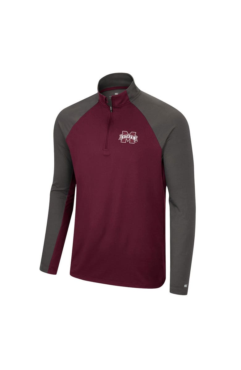 COLOSSEUM Men's Colosseum Maroon/Charcoal Mississippi State Bulldogs Two Yutes Raglan Quarter-Zip Windshirt, Alternate, color, 