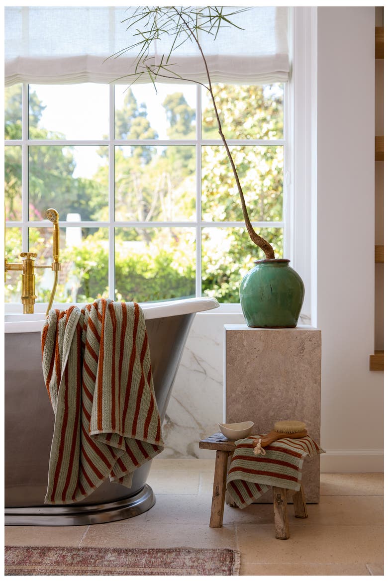 Resort Stripe Organic Cotton Towels, Alternate, color, SAGE WITH RUSSET