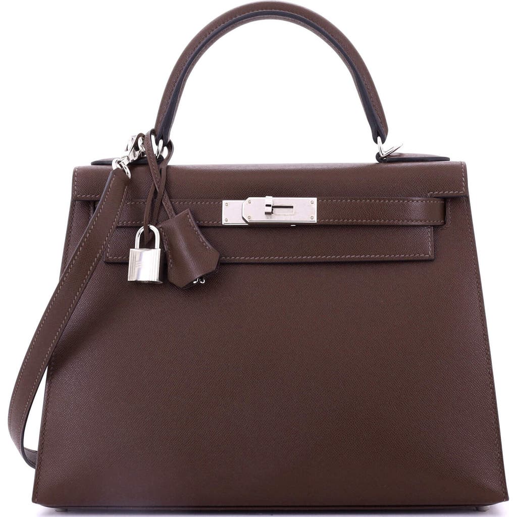 Pre-owned Hermes Hermes Kelly Handbag Brown Madame With Palladium Hardware 28 In Brown