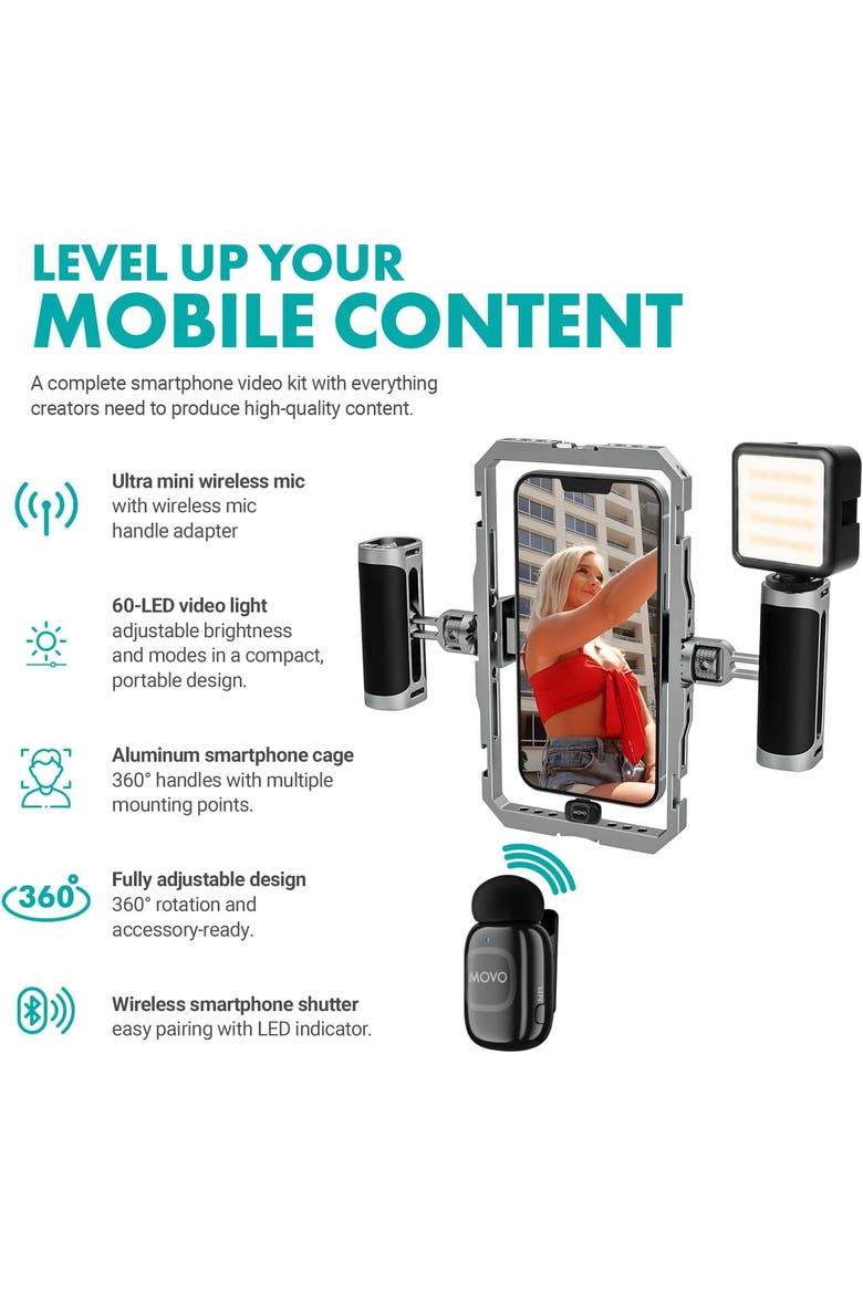 iFilmer-PRO Smartphone Rig with Dual Grip Cage, Wireless Lavalier Mics, and Tripod for iPhone and Android, Alternate, color, Black
