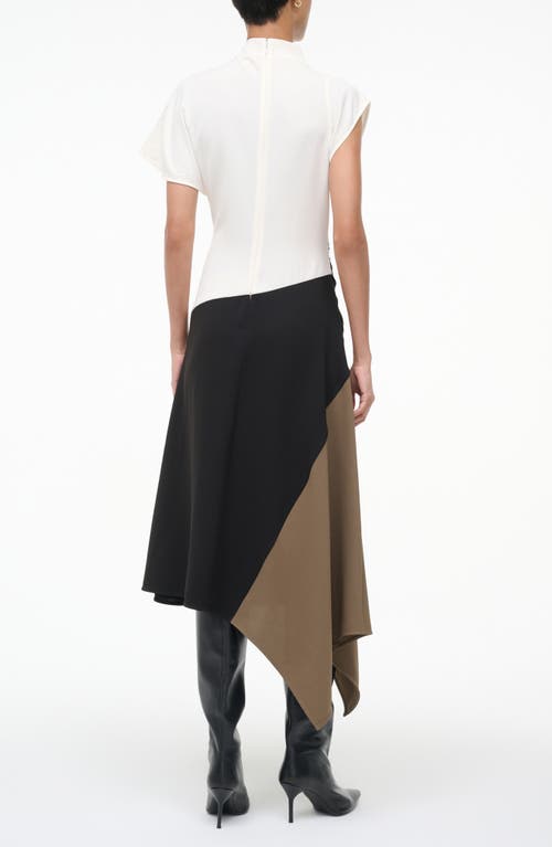 Staud Davina Colorblock Draped Crepe Midi Dress In Multi