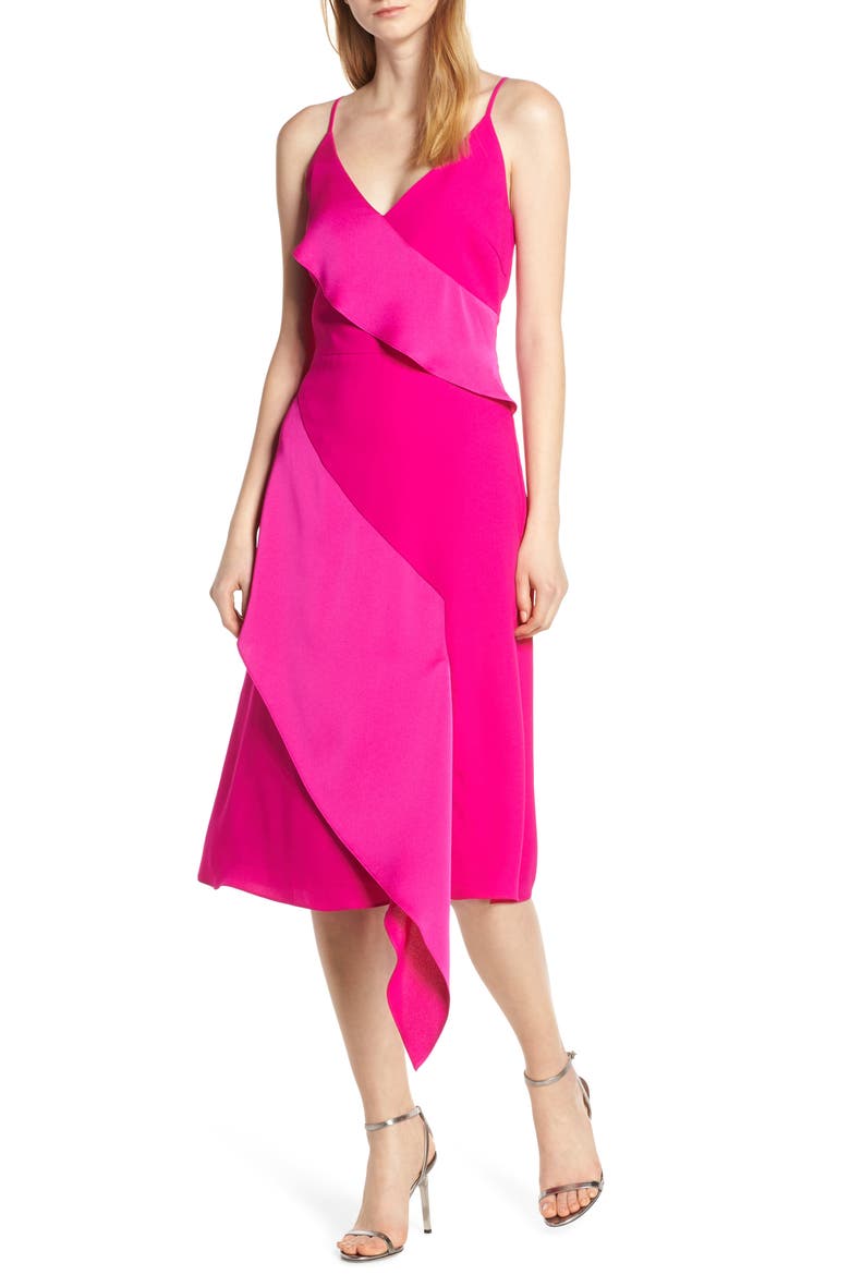 Asymmetrical Ruffle Dress, Main, color, MAGENTA