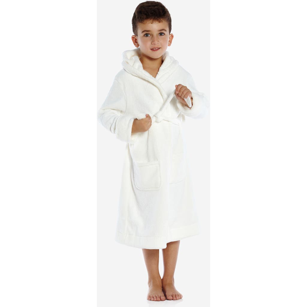 Leveret Kids Fleece Hooded Robe, Solid Colors In White