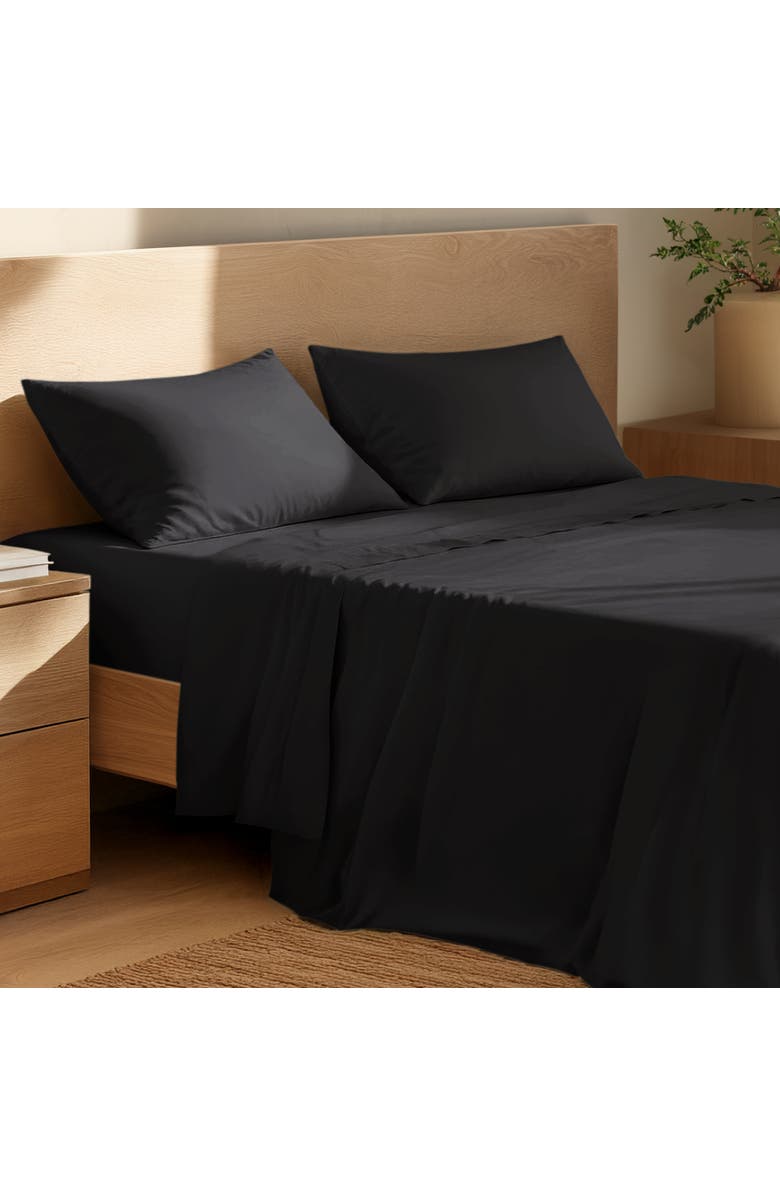 Bare Home 100% Organic Cotton Percale Cooling Sheet Set - Split Head King, Alternate, color, Black