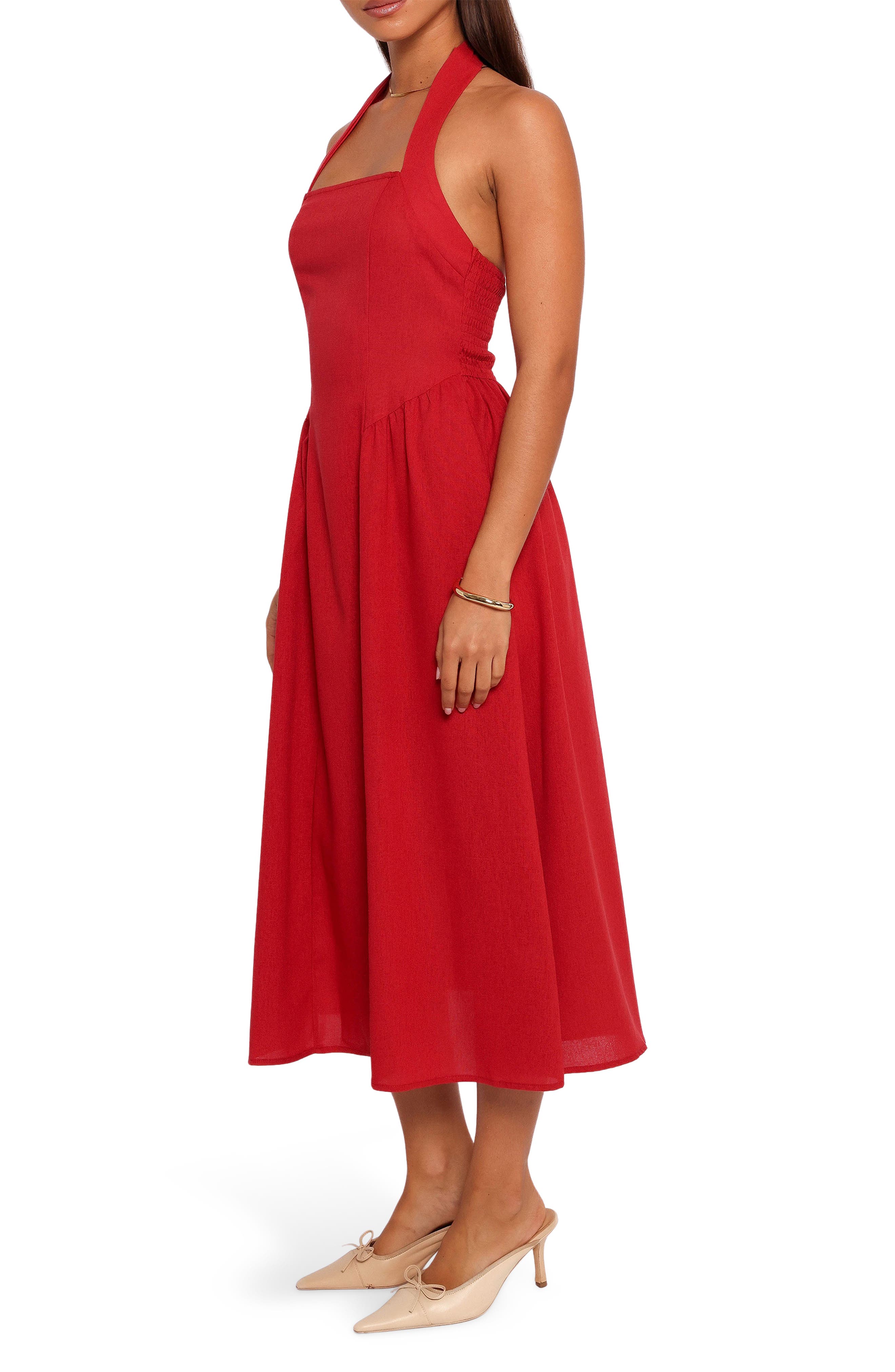 red halter linen dress Marbella Halter-Neck Linen Dress (Sale)