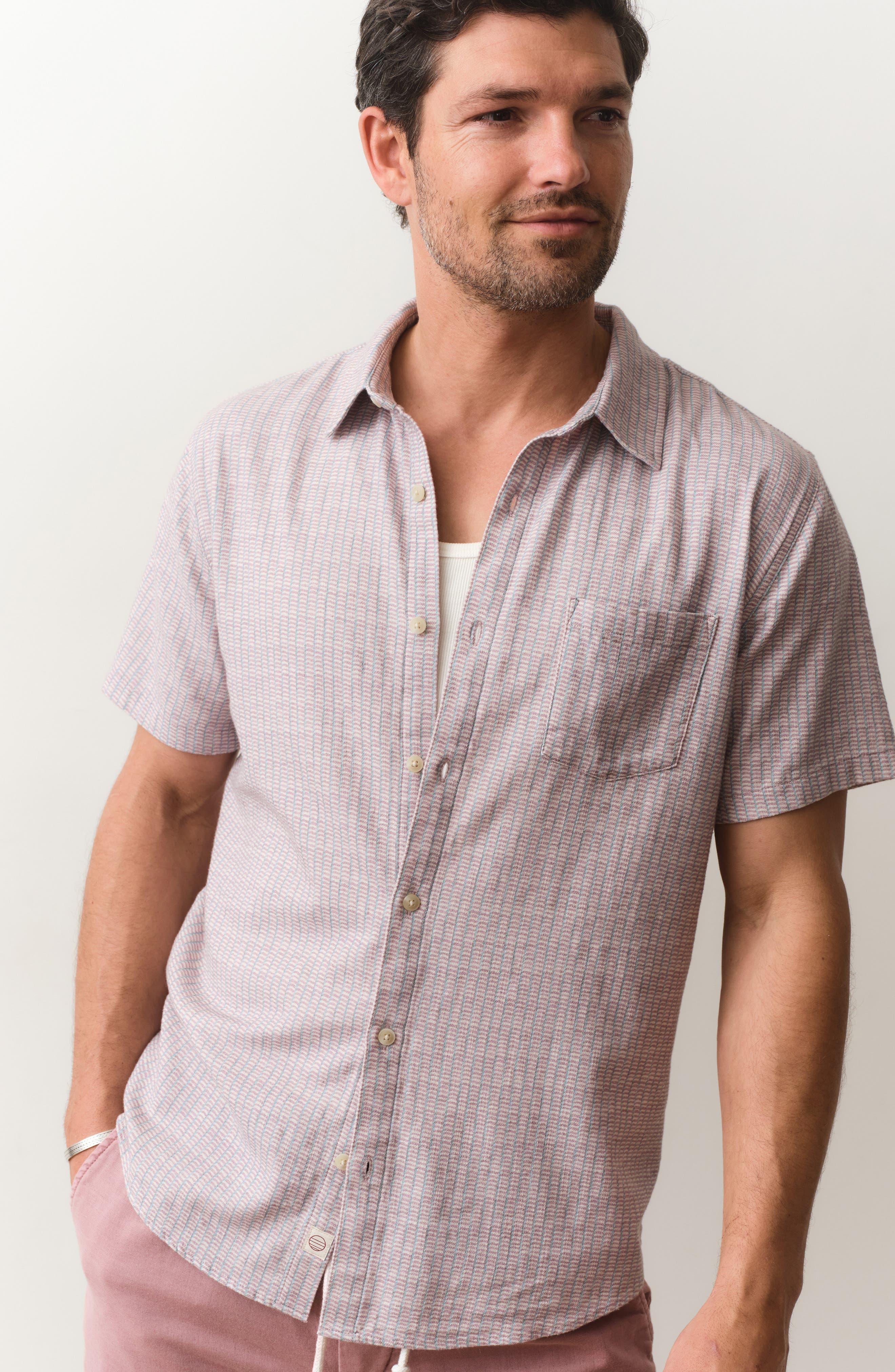 Stretch Selvage Short Sleeve Button-Up Shirt - image 2