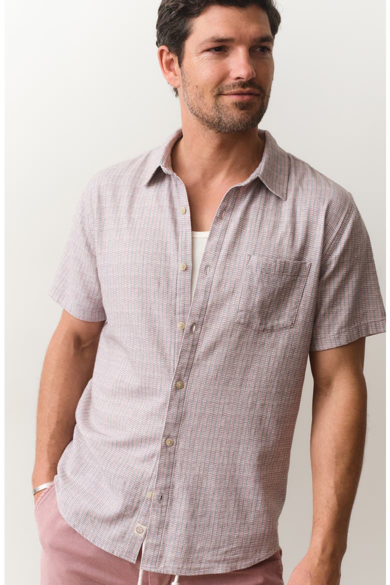Stretch Selvage Short Sleeve Button-Up Shirt, Alternate, color, PURPLE MATCHSTICK PRINT